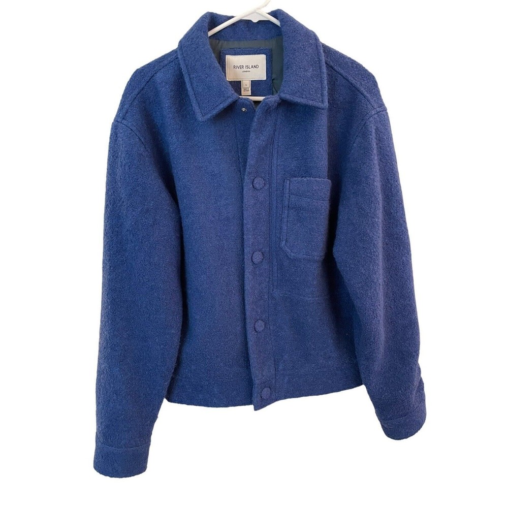River Island Women's Blue Wool-Blend Button Jacket